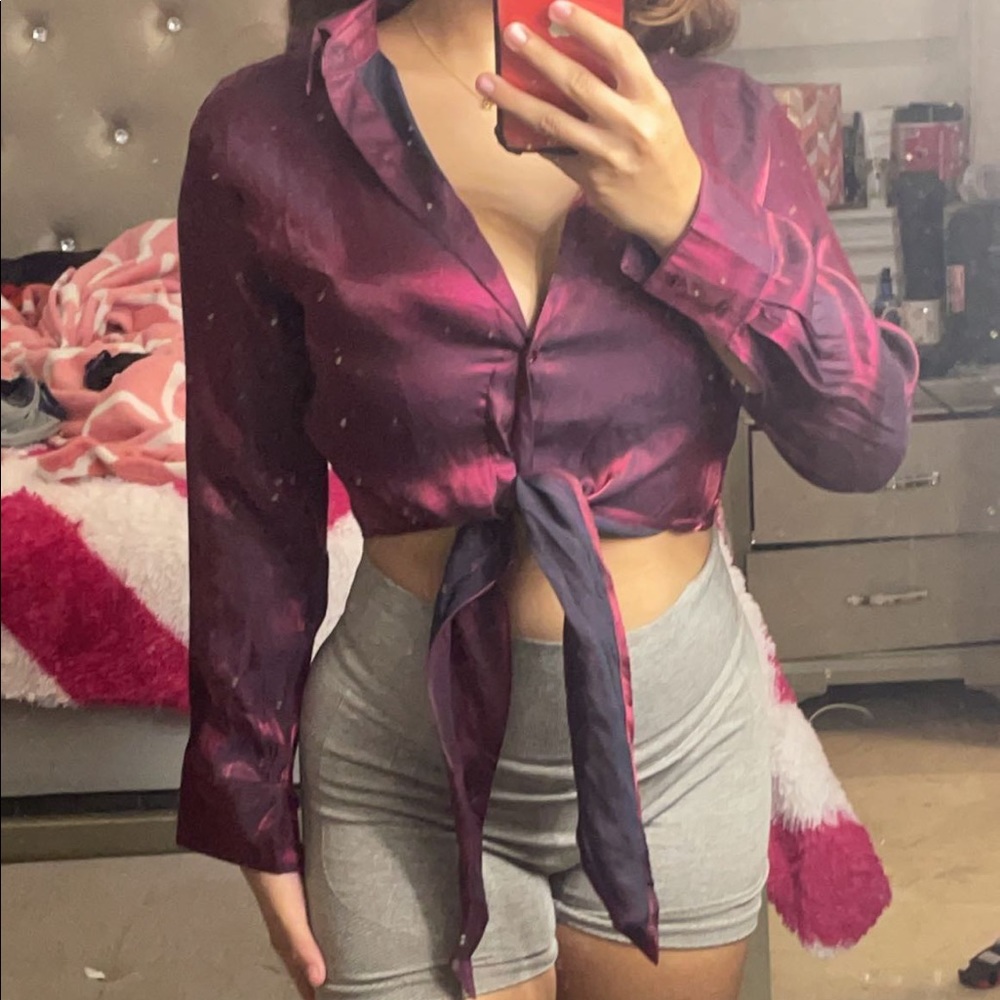 Milk and honey tie cropped button top